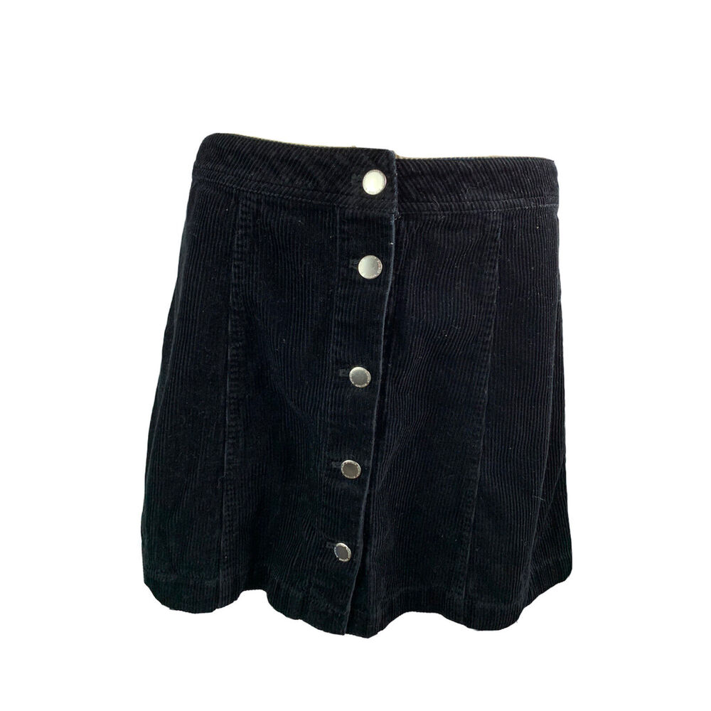 Size 10 Divided by H&M Black Corduroy Mini Skirt Button Up